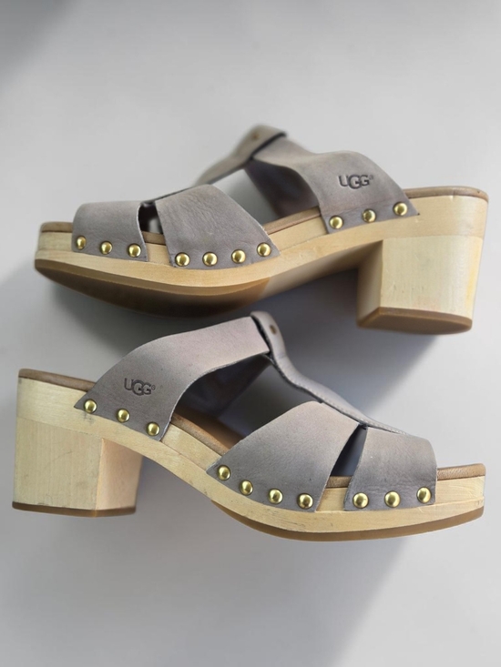 UGG Shoes - UGG Taupe Suede Studded Wood-Block Clogs